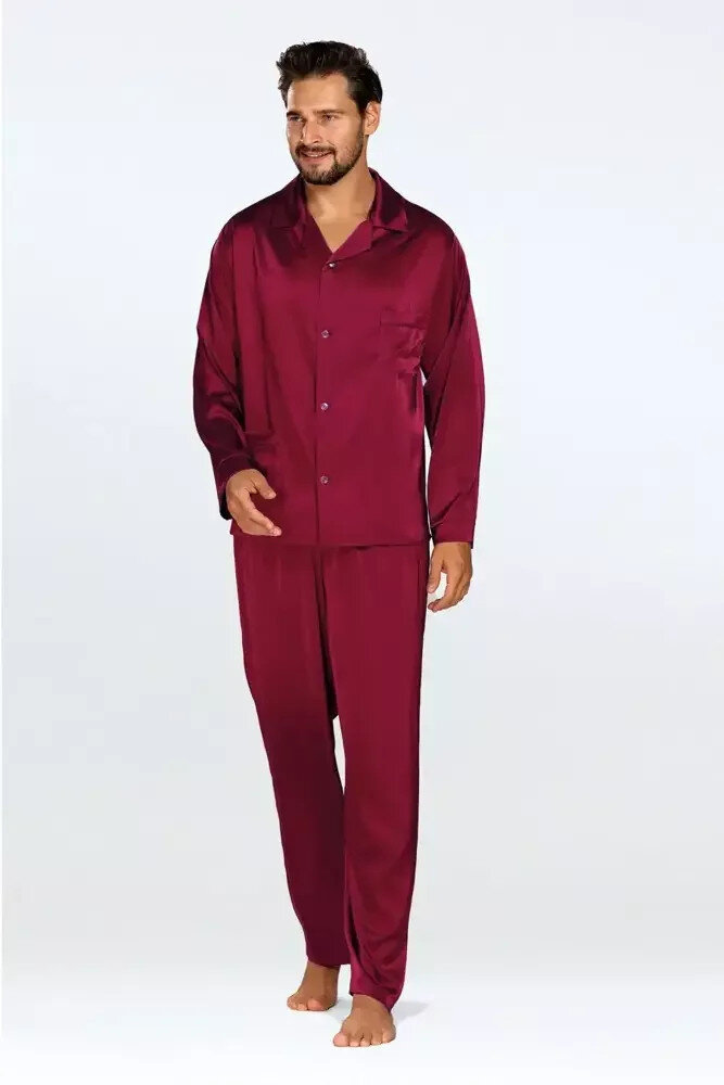 Vínové pánské saténové pyžamo Elegantní Střih DKaren, vínová XL i43_80913_2:vínová_3:XL_