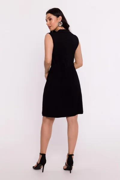 Černé Viskózové Mini Šaty Výstřih V - BeWear Elegance