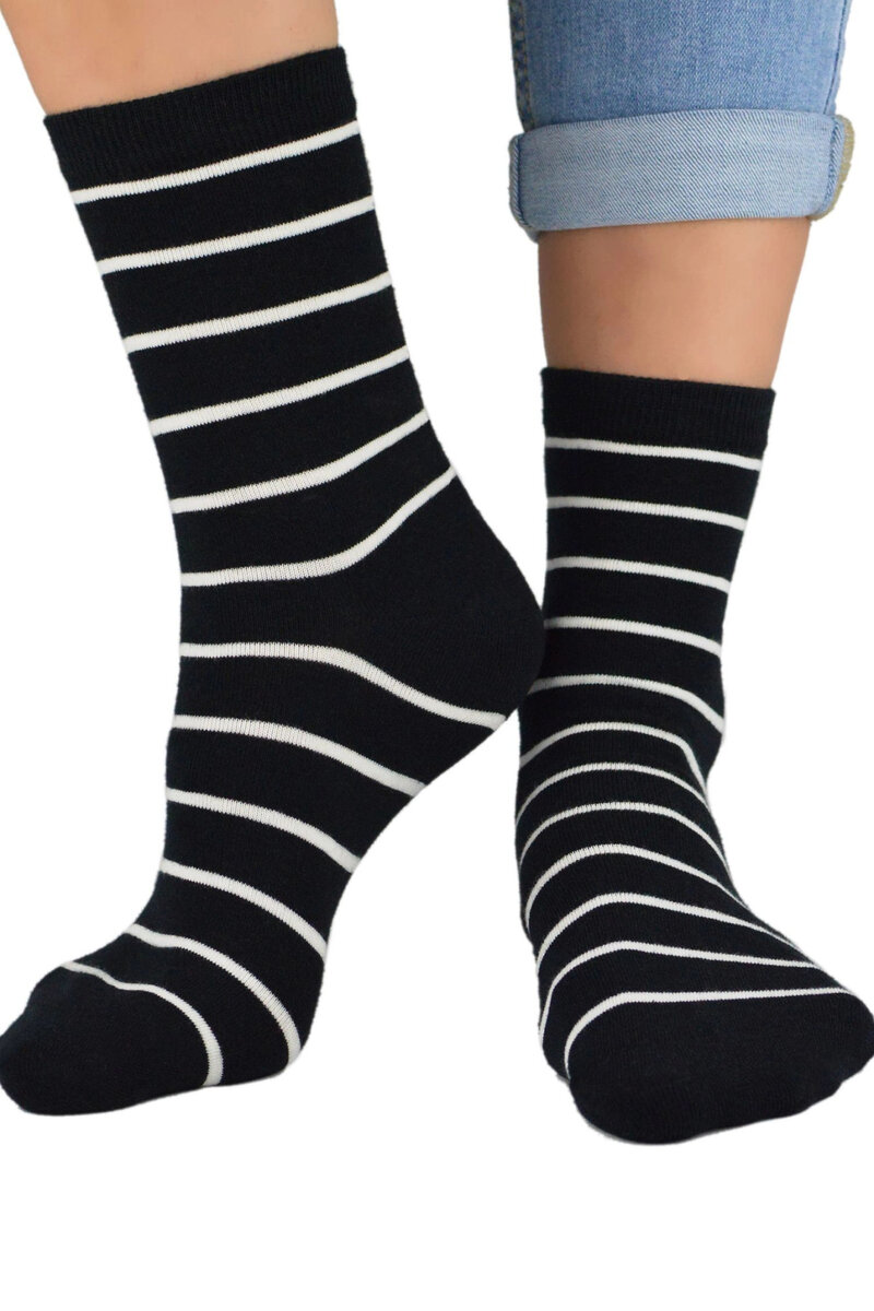 Černé dámské ponožky s pruhy z bavlny Noviti, černá 39/42 i41_9999935477_2:černá_3:39/42_
