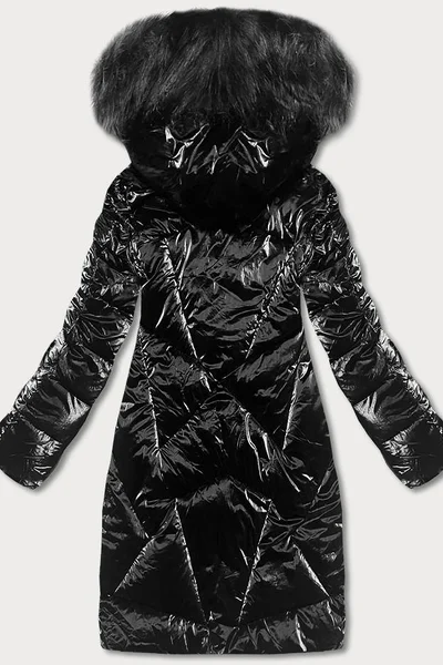 Lesklá bunda na zimu s kapucí a kožešinou pro ženy - Z-DESIGN