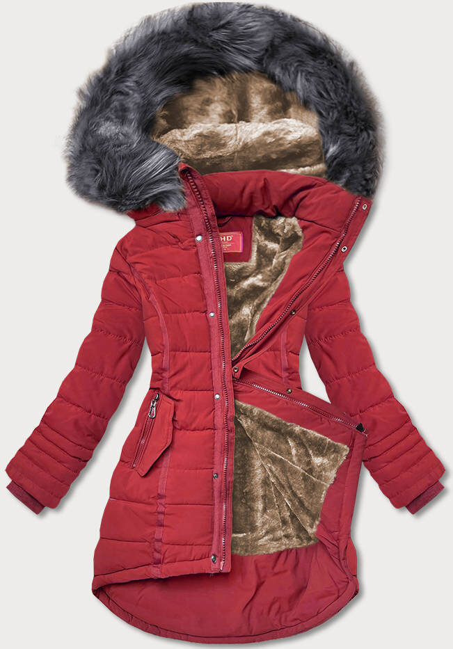 Zimní bunda LHD s odnímatelnou kožešinou a péřovou výplní, odcienie czerwieni S (36) i392_21331-46