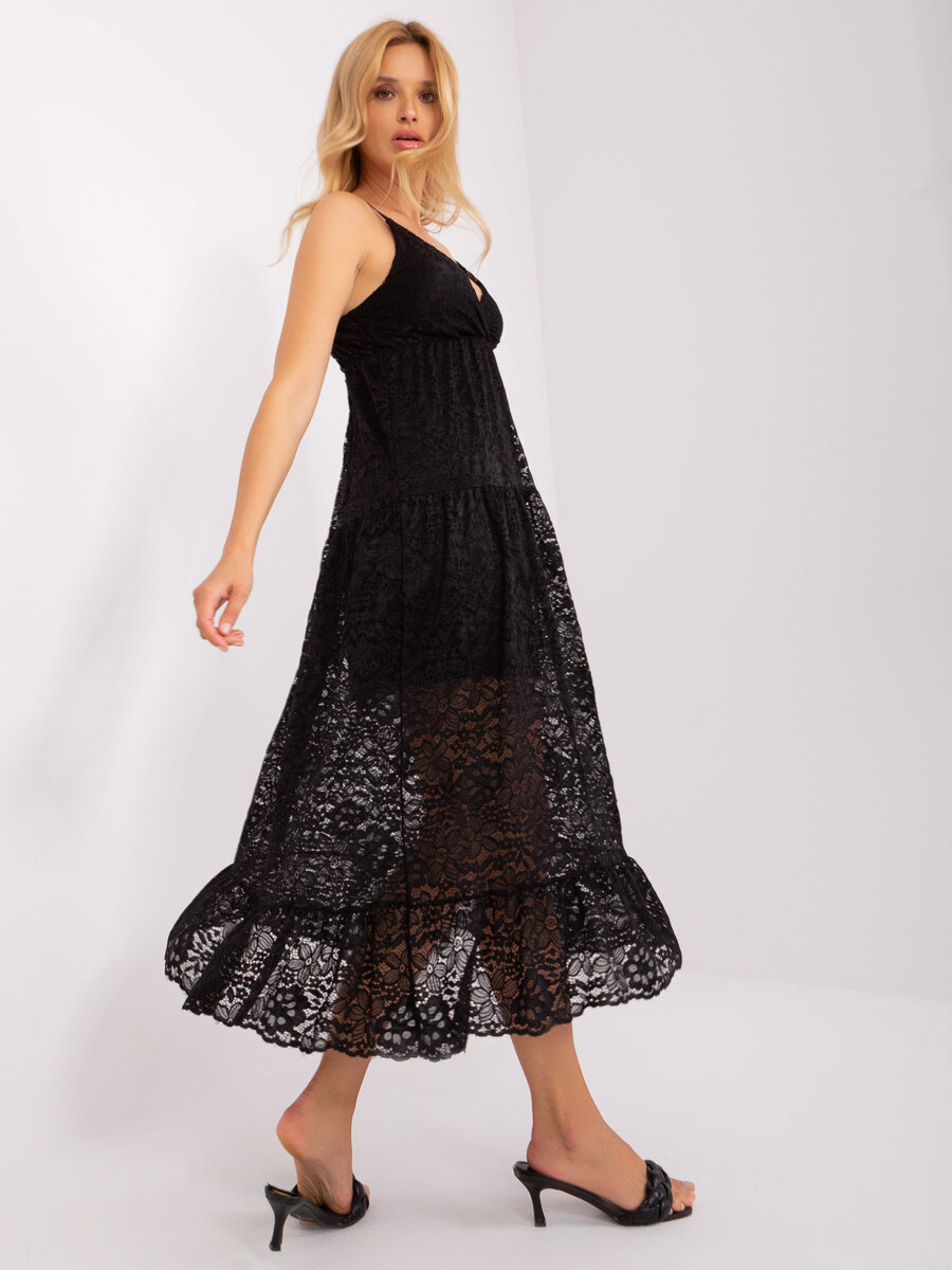 Černé midi šaty s volánem OCH BELLA - Elegantní TW-SK-BI-8247, XL i523_2016103406968