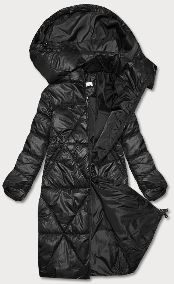 Černá péřová bunda s kapucí pro ženy W COLLECTION, odcienie czerni S (36) i392_21340-46