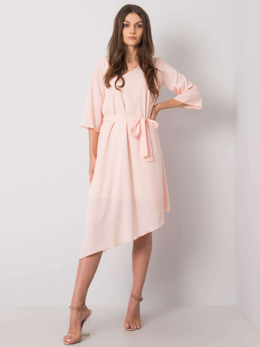Dámské světle růžové asymetrické šaty s opaskem FPrice, 42 i523_2016102956730