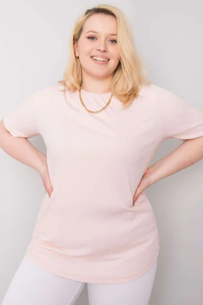 Dámská růžová pruhovaná halenka Fashionhunters Plus Size