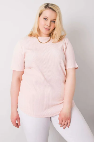 Dámská růžová pruhovaná halenka Fashionhunters Plus Size