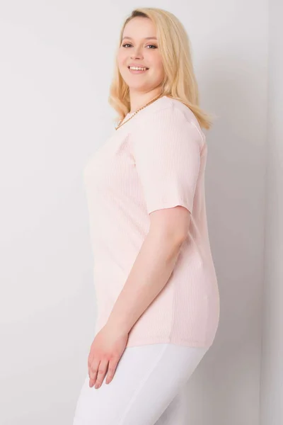 Dámská růžová pruhovaná halenka Fashionhunters Plus Size