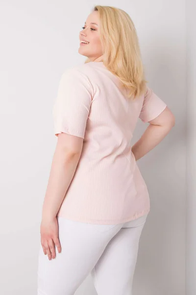 Dámská růžová pruhovaná halenka Fashionhunters Plus Size