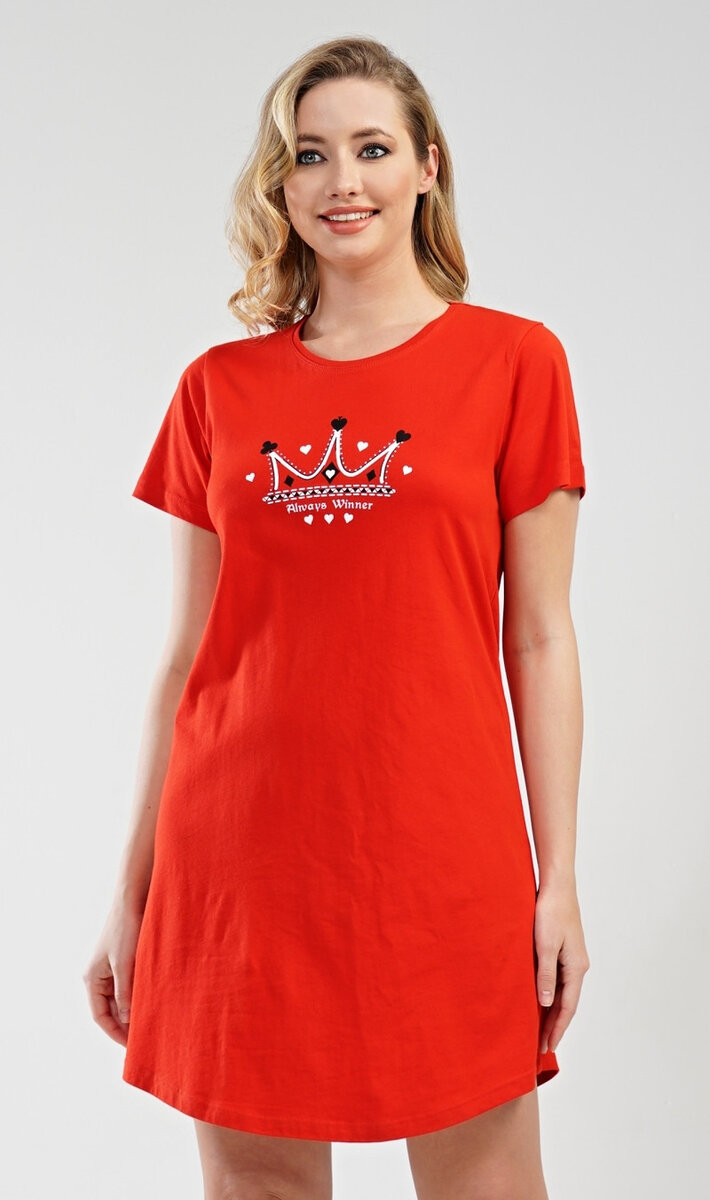 Dámská noční košile s krátkým rukávem Koruna Vienetta, červená S i232_8906_55455957:červená S