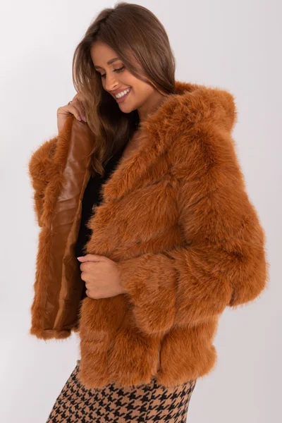 Kožešinová elegantní bunda s kapucí pro ženy AT