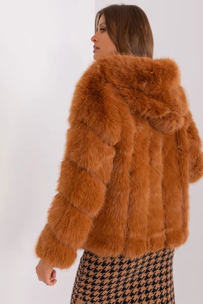 Kožešinová elegantní bunda s kapucí pro ženy AT