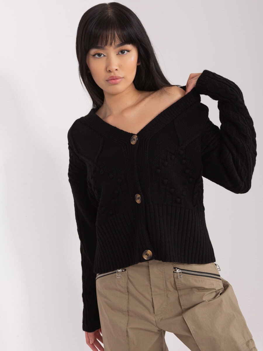 Černý dámský svetr na knoflíky - Elegantní Propojka FPrice, jedna velikost i523_2016103407590