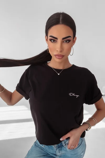 Černé tričko Ola Voga s minimalistickou výšivkou
