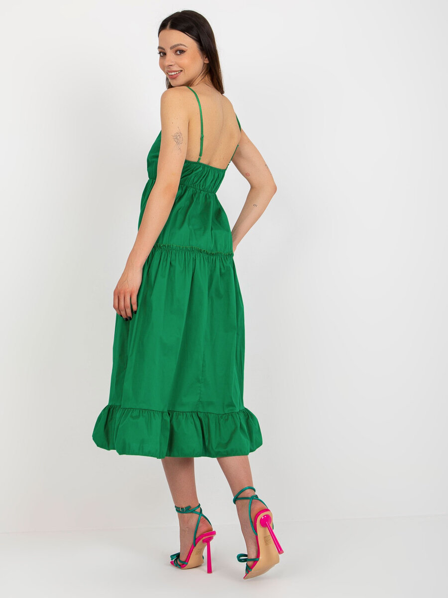 Zelené rozšířené šaty s volánem OCH BELLA - TW-SK-BI-7220, M i523_2016103407262