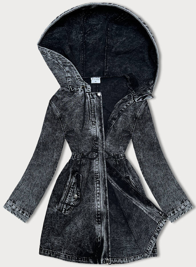 Černá džínová bunda s kapucí a patentkami, odcienie czerni S (36) i392_22283-46