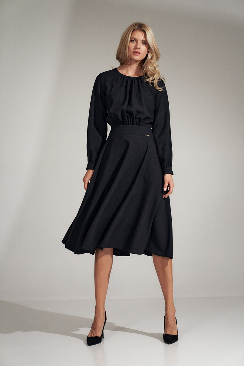 Černé volánkové šaty s půlkruhovým výstřihem - Figl, černá M-38 i10_P62612_1:2013_2:252_