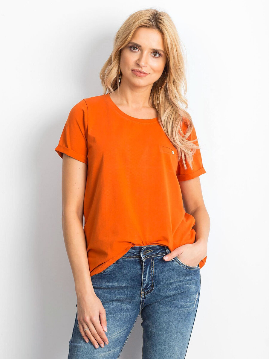 Dámské základní tmavě oranžové bavlněné tričko pro ženy FPrice, S i523_2016102217640