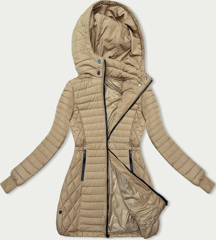 Beige péřová bunda s odepínatelnou kapucí pro ženy LHD, odcienie beżu XL (42) i392_22587-53