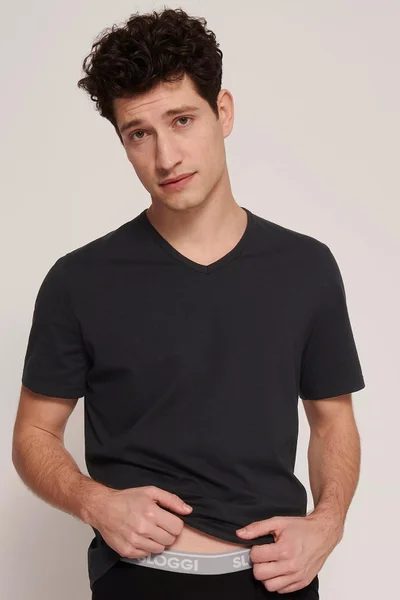 Pánské tričko GO V-Neck Slim Fit - BLACK - černá 51T8 - Sloggi