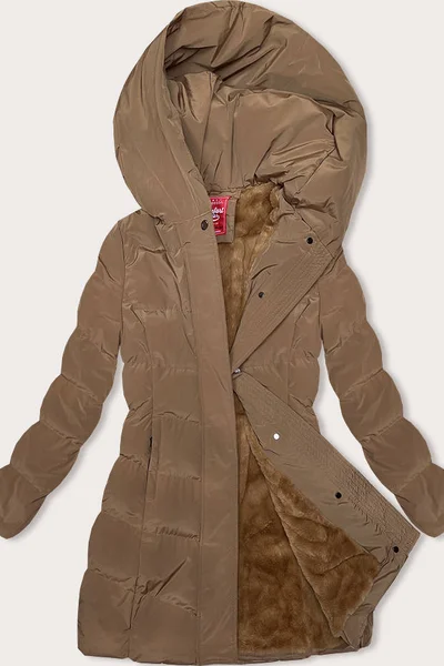 Zimní bunda pro ženy s kapucí - Kožešinová péřovka LHD