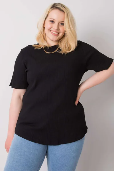 Fashionhunters pruhovaná černá dámská halenka plus size