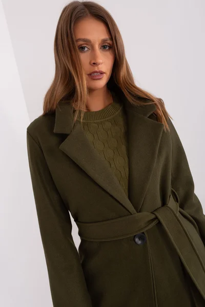 Dámský khaki dlouhý kabát s páskem OH BELLA by Fashionhunters