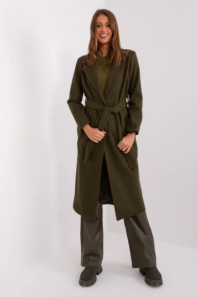 Dámský khaki dlouhý kabát s páskem OH BELLA by Fashionhunters