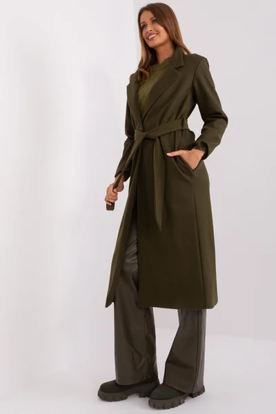 Dámský khaki dlouhý kabát s páskem OH BELLA by Fashionhunters