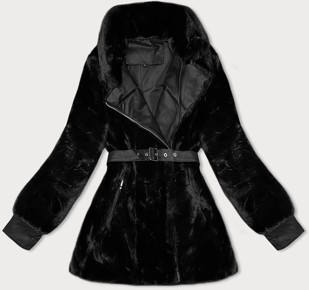 Černá bunda pro ženy s límcem a eko kůží J.Style, odcienie czerni S (36) i392_23005-46