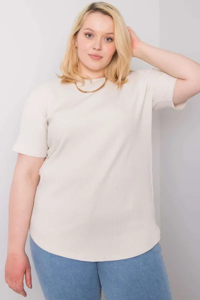 Plus size béžová proužkovaná halenka Fashionhunters