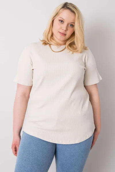 Plus size béžová proužkovaná halenka Fashionhunters