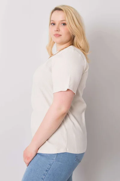 Plus size béžová proužkovaná halenka Fashionhunters