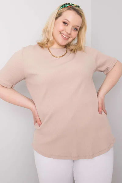 Fashionhunters dámská oversize proužkovaná halenka béžová