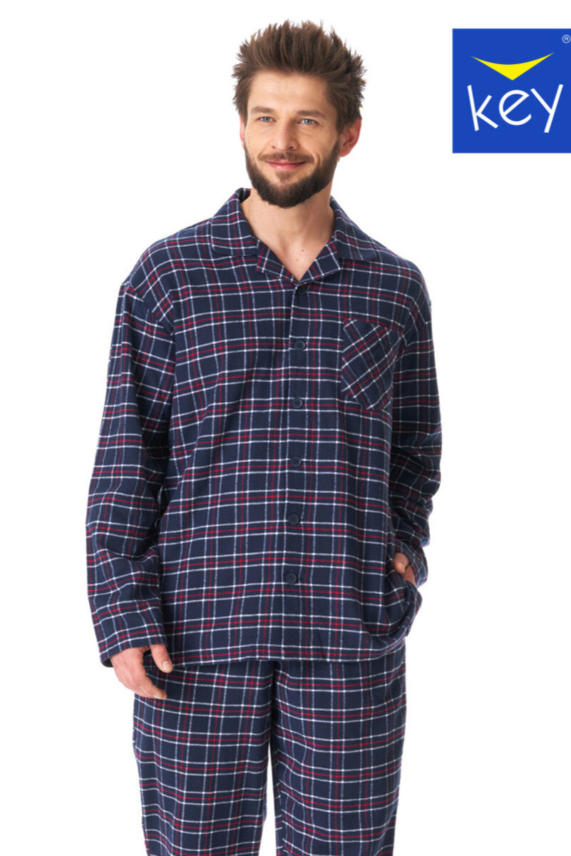 Klasické flanelové pyžamové kalhoty pro muže Key, tmavě modrá XL i170_MNS 414 B23 XL