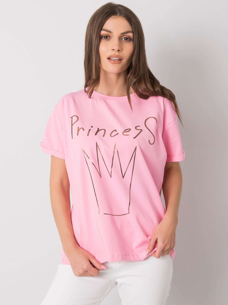 Dámské růžové bavlněné tričko s potiskem FPrice, jedna velikost i523_2016102957447