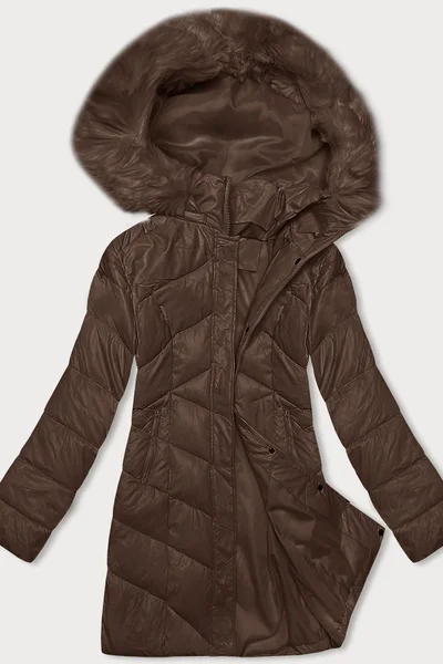 Zimní dámská péřová bunda s odnímatelnou kožešinovou kapucí - Velbloudí zázrak