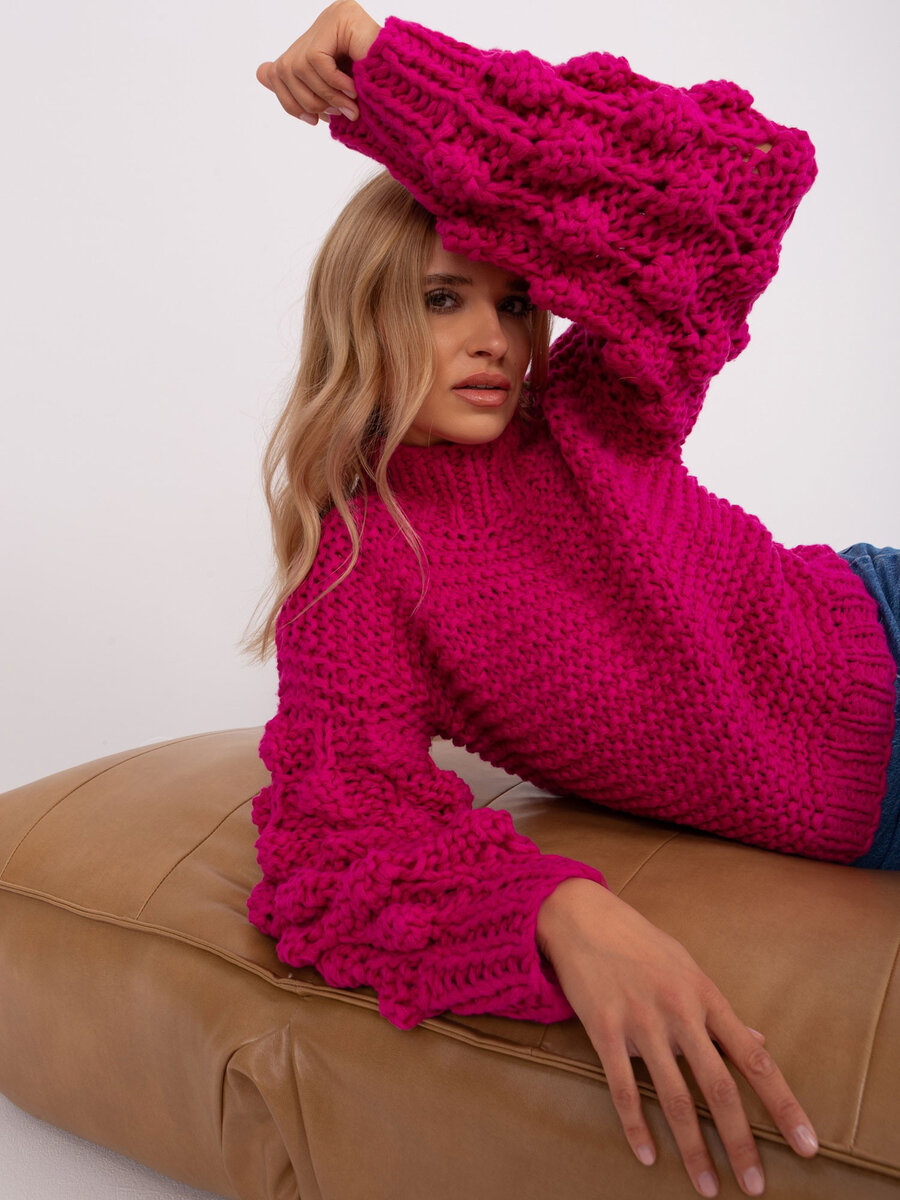 Růžový oversized svetr s buffovými rukávy, jedna velikost i523_2016103448265