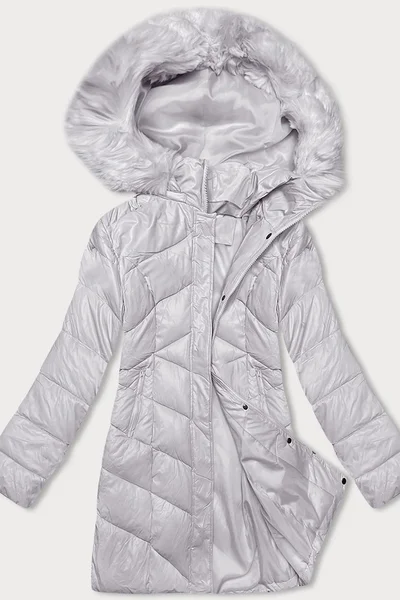 Zimní dámská prošívaná bunda s kapucí v fialové barvě - Vřesový sen