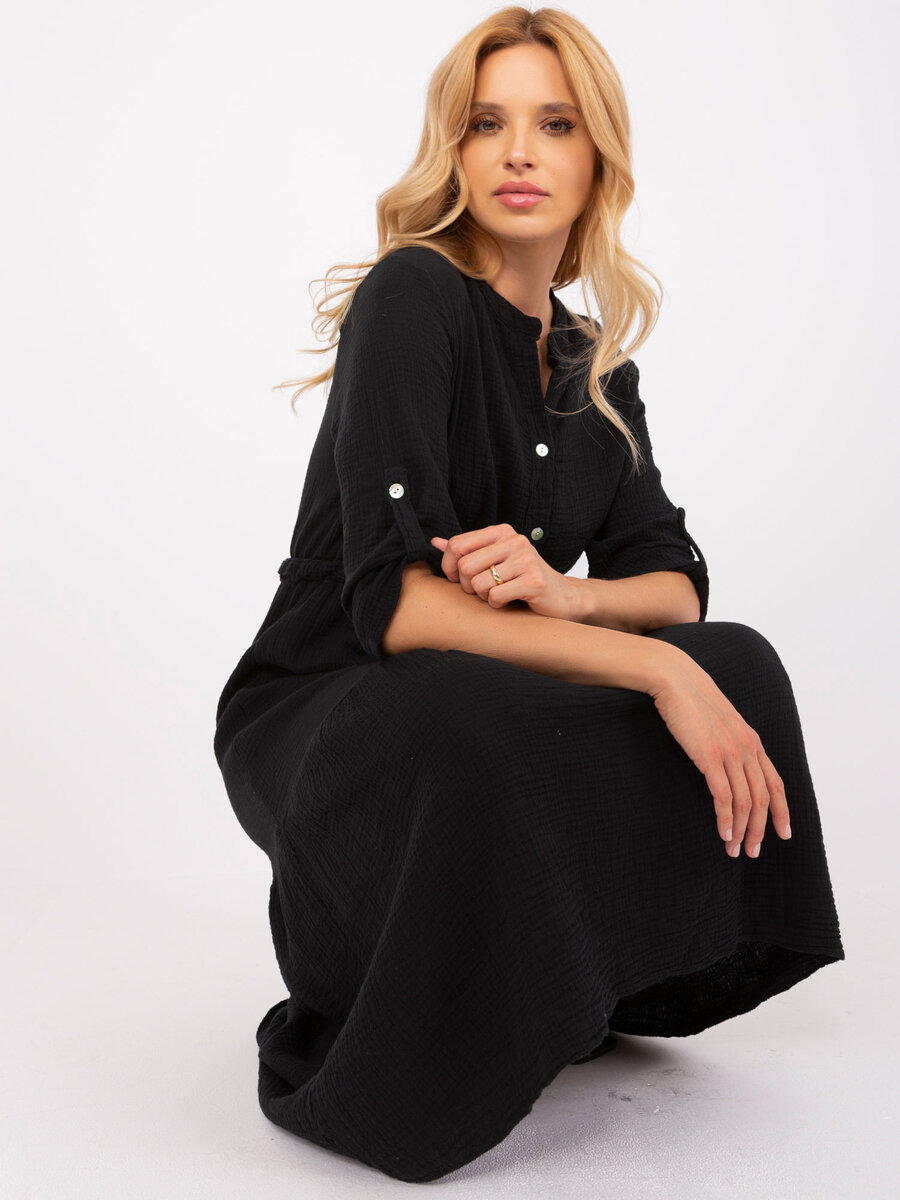 Černé mušelínové midi šaty OCH BELLA - Elegantní letní šaty, S i523_2016103403288