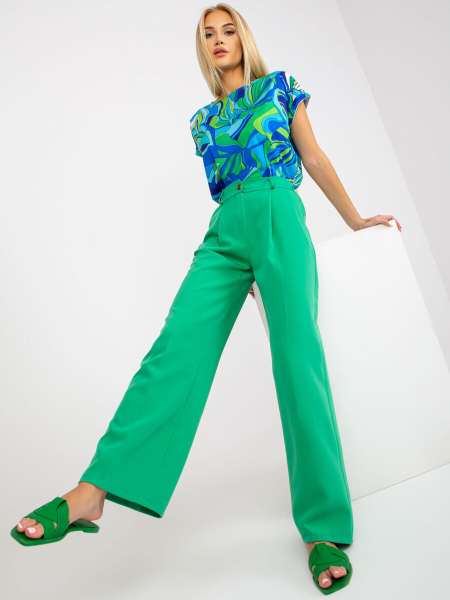 Zelené zvonové kalhoty pro dámy - Elegantní FPrice, XL i10_P63303_2:93_
