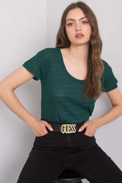 Zelené pruhované dámské tričko s třpytkami - FPrice