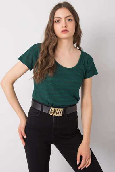 Zelené pruhované dámské tričko s třpytkami - FPrice