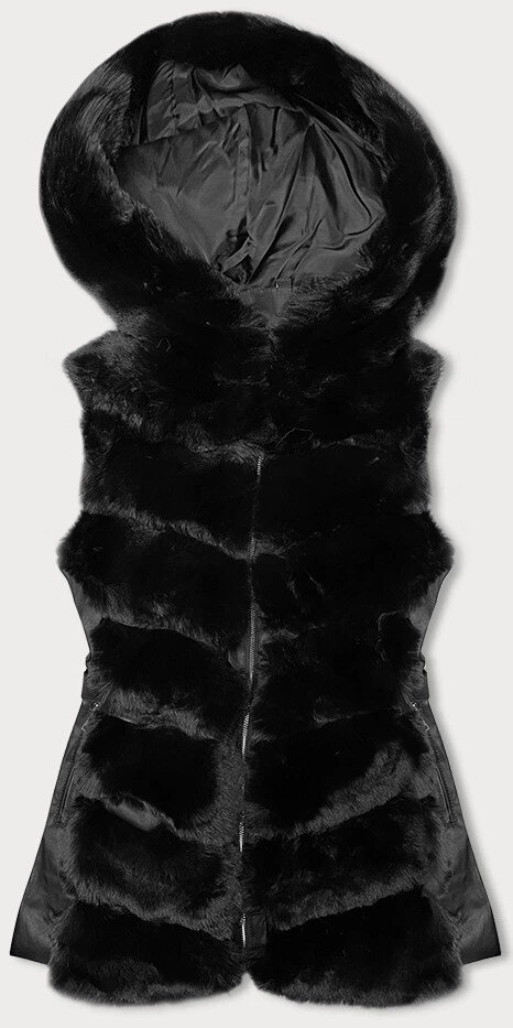 Kožešinová dámská vesta s kapucí - Černá Eko Kůže J.Style, odcienie czerni XL (42) i392_23031-53