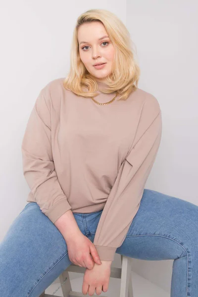 Dámská bavlněná plus size mikina Fashionhunters béžová