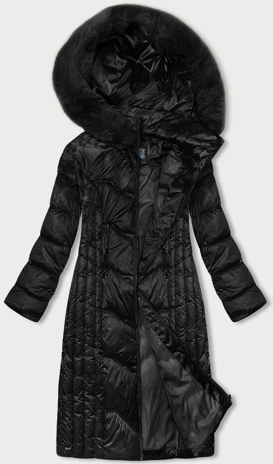 Černá bunda na zimu s odnímatelnou kožešinou a kapucí SWEST, odcienie czerni M (38) i392_22863-47