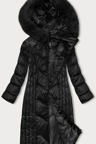 Černá bunda na zimu s odnímatelnou kožešinou a kapucí S'WEST