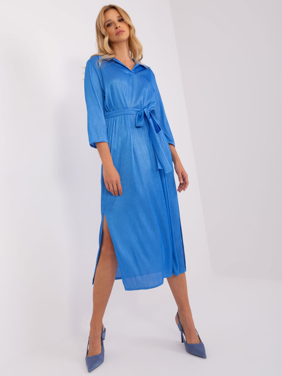 Modré elegantní koktejlové šaty s rozparky, M i523_2016103411214