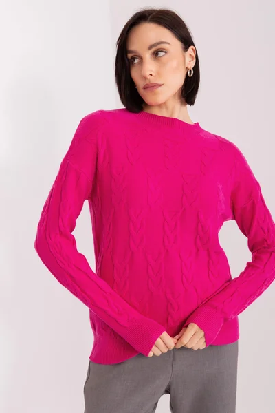 Růžový pletený svetr s náplety