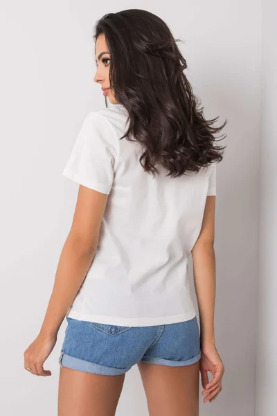 Dámské bílé tričko s potiskem a aplikací FPrice