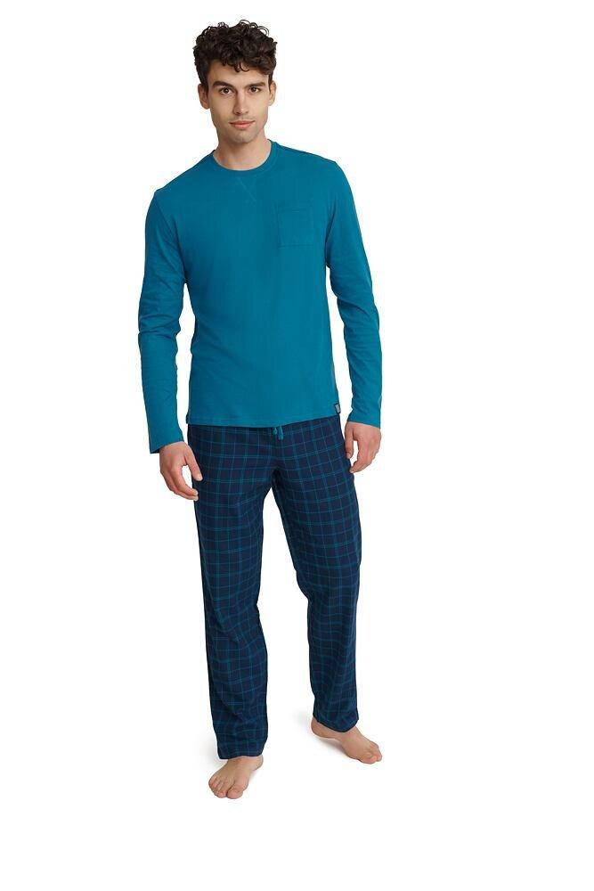 Modré flanelové pyžamo pro muže s káro vzorem, modrá XL i43_79283_2:modrá_3:XL_